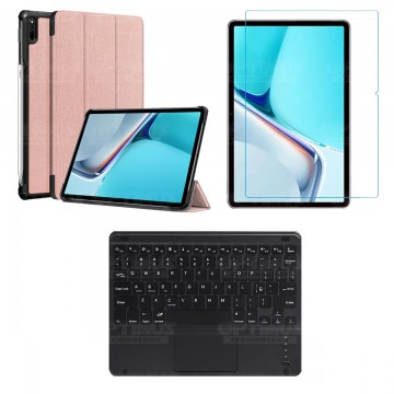 Kit Vidrio templado + Case Protector + Teclado con Mouse Touchpad Bluetooth Tablet Huawei MatePad 11 2021 DBY-W09 - DBY-L09 OPTI