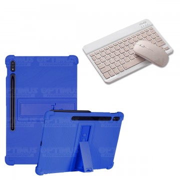Kit Case Forro Protector Antigolpes + Teclado y Mouse Ratón Bluetooth para Tablet Samsung Galaxy Tab S7 FE 12,4" Pulgadas OPTIMU