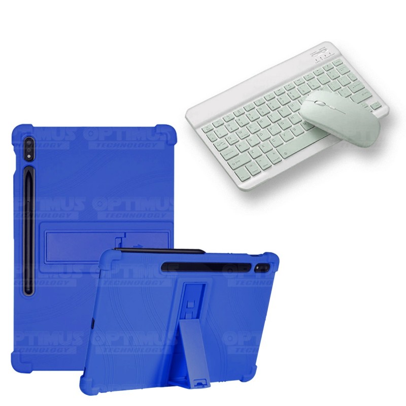 Kit Case Forro Protector Antigolpes + Teclado y Mouse Ratón Bluetooth para Tablet Samsung Galaxy Tab S7 FE 12,4" Pulgadas OPTIMU