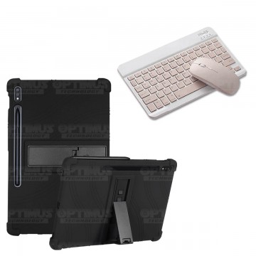 Kit Case Forro Protector Antigolpes + Teclado y Mouse Ratón Bluetooth para Tablet Samsung Galaxy Tab S7 FE 12,4" Pulgadas OPTIMU