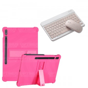 Kit Case Forro Protector Antigolpes + Teclado y Mouse Ratón Bluetooth para Tablet Samsung Galaxy Tab S7 FE 12,4" Pulgadas OPTIMU