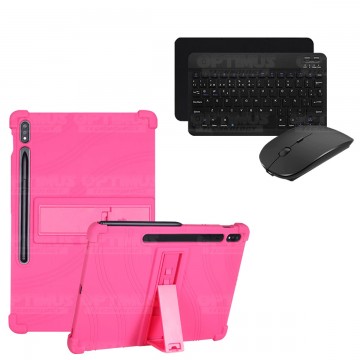 Kit Case Forro Protector Antigolpes + Teclado y Mouse Ratón Bluetooth para Tablet Samsung Galaxy Tab S7 FE 12,4" Pulgadas OPTIMU