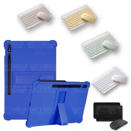 Kit Case Forro Protector Antigolpes + Teclado y Mouse Ratón Bluetooth para Tablet Samsung Galaxy Tab S7 FE 12,4" Pulgadas