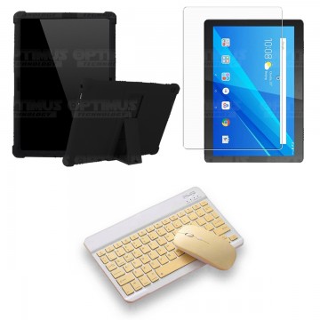 Kit Vidrio templado + Estuche Protector Goma + Teclado y Mouse Bluetooth para Tablet Lenovo Tab M10 Tb-x505f OPTIMUS TECHNOLOGY™