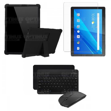 Kit Vidrio templado + Estuche Protector Goma + Teclado y Mouse Bluetooth para Tablet Lenovo Tab M10 Tb-x505f OPTIMUS TECHNOLOGY™
