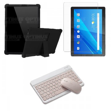Kit Vidrio templado + Estuche Protector Goma + Teclado y Mouse Bluetooth para Tablet Lenovo Tab M10 Tb-x505f OPTIMUS TECHNOLOGY™