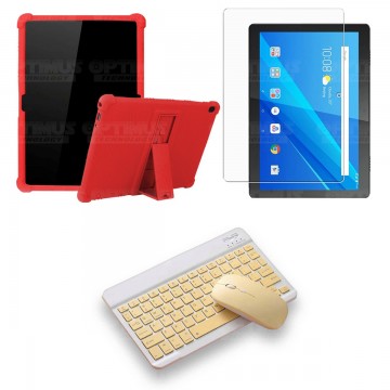 Kit Vidrio templado + Estuche Protector Goma + Teclado y Mouse Bluetooth para Tablet Lenovo Tab M10 Tb-x505f OPTIMUS TECHNOLOGY™