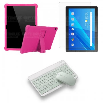 Kit Vidrio templado + Estuche Protector Goma + Teclado y Mouse Bluetooth para Tablet Lenovo Tab M10 Tb-x505f OPTIMUS TECHNOLOGY™