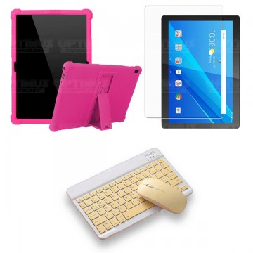 Kit Vidrio templado + Estuche Protector Goma + Teclado y Mouse Bluetooth para Tablet Lenovo Tab M10 Tb-x505f OPTIMUS TECHNOLOGY™