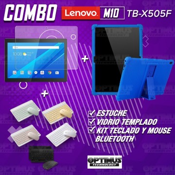 Kit Vidrio templado + Estuche Protector Goma + Teclado y Mouse Bluetooth para Tablet Lenovo Tab M10 Tb-x505f OPTIMUS TECHNOLOGY™