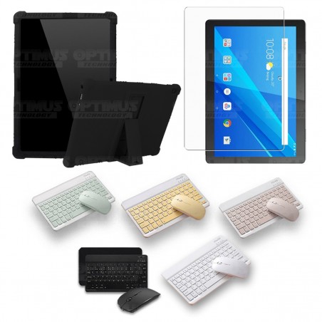 Kit Vidrio templado + Estuche Protector Goma + Teclado y Mouse Bluetooth para Tablet Lenovo Tab M10 Tb-x505f