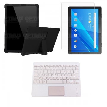 Kit Vidrio templado + Estuche Protector Goma + Teclado con Mouse Touchpad Bluetooth Tablet Lenovo Tab M10 Tb-x505f OPTIMUS TECHN