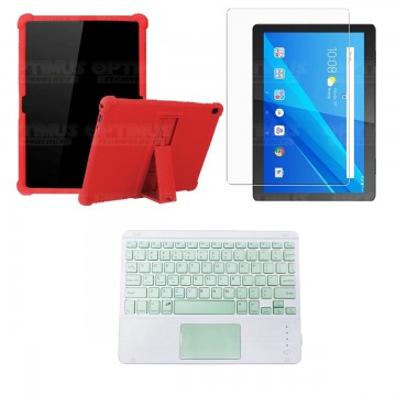 Kit Vidrio templado + Estuche Protector Goma + Teclado con Mouse Touchpad Bluetooth Tablet Lenovo Tab M10 Tb-x505f OPTIMUS TECHN