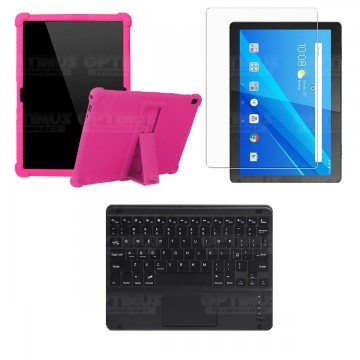 Kit Vidrio templado + Estuche Protector Goma + Teclado con Mouse Touchpad Bluetooth Tablet Lenovo Tab M10 Tb-x505f OPTIMUS TECHN