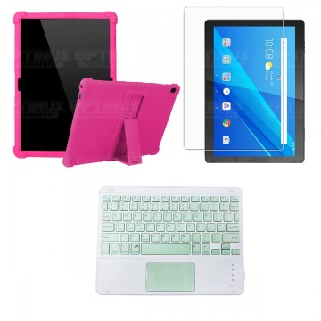 Kit Vidrio templado + Estuche Protector Goma + Teclado con Mouse Touchpad Bluetooth Tablet Lenovo Tab M10 Tb-x505f OPTIMUS TECHN