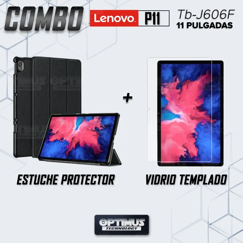 Kit Vidrio Cristal Templado Y Estuche Case Protector para Tablet Lenovo P11 2020 Tb-J606F OPTIMUS TECHNOLOGY™ - 2