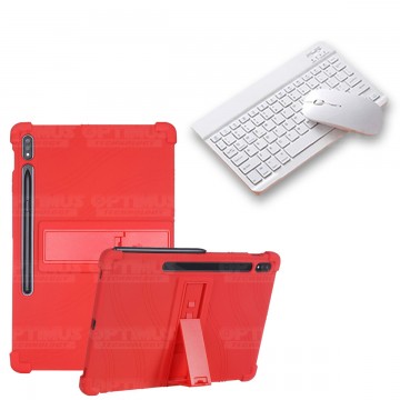Kit Case Forro Protector Antigolpes + Teclado y Mouse Ratón Bluetooth para Tablet Samsung Galaxy Tab S7 FE 12,4" Pulgadas OPTIMU