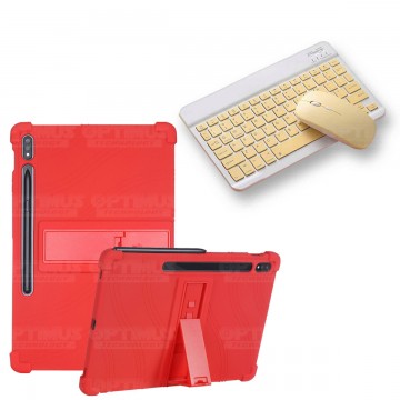 Kit Case Forro Protector Antigolpes + Teclado y Mouse Ratón Bluetooth para Tablet Samsung Galaxy Tab S7 FE 12,4" Pulgadas OPTIMU