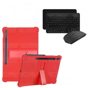 Kit Case Forro Protector Antigolpes + Teclado y Mouse Ratón Bluetooth para Tablet Samsung Galaxy Tab S7 FE 12,4" Pulgadas OPTIMU