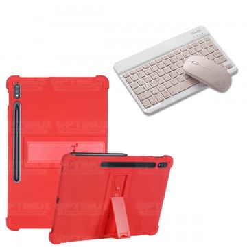 Kit Case Forro Protector Antigolpes + Teclado y Mouse Ratón Bluetooth para Tablet Samsung Galaxy Tab S7 FE 12,4" Pulgadas OPTIMU