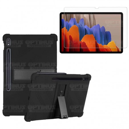 Kit Vidrio templado y Estuche Protector de goma antigolpes con soporte Tablet Samsung Galaxy Tab S7 Plus 12.4 Pulgadas