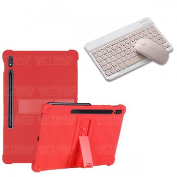 Kit Case Forro Protector Antigolpes + Teclado y Mouse Ratón Bluetooth para Tablet Samsung Galaxy Tab S7 Plus 12.4 Pulgadas OPTIM