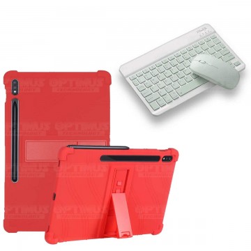 Kit Case Forro Protector Antigolpes + Teclado y Mouse Ratón Bluetooth para Tablet Samsung Galaxy Tab S7 Plus 12.4 Pulgadas OPTIM