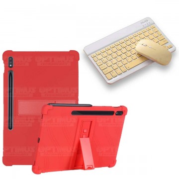 Kit Case Forro Protector Antigolpes + Teclado y Mouse Ratón Bluetooth para Tablet Samsung Galaxy Tab S7 Plus 12.4 Pulgadas OPTIM