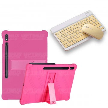 Kit Case Forro Protector Antigolpes + Teclado y Mouse Ratón Bluetooth para Tablet Samsung Galaxy Tab S7 Plus 12.4 Pulgadas OPTIM