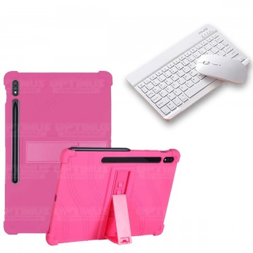 Kit Case Forro Protector Antigolpes + Teclado y Mouse Ratón Bluetooth para Tablet Samsung Galaxy Tab S7 Plus 12.4 Pulgadas OPTIM