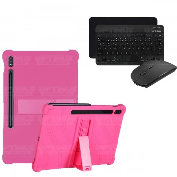 Kit Case Forro Protector Antigolpes + Teclado y Mouse Ratón Bluetooth para Tablet Samsung Galaxy Tab S7 Plus 12.4 Pulgadas OPTIM
