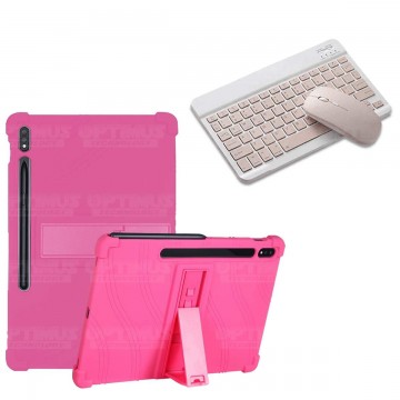 Kit Case Forro Protector Antigolpes + Teclado y Mouse Ratón Bluetooth para Tablet Samsung Galaxy Tab S7 Plus 12.4 Pulgadas OPTIM