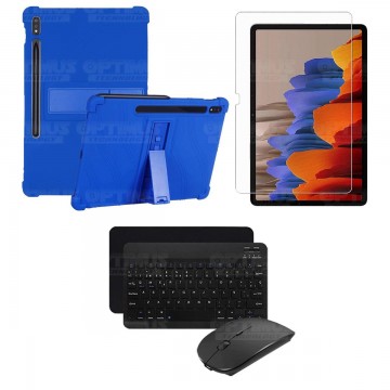 Kit Vidrio templado + Estuche Protector Goma + Teclado y Mouse Bluetooth para Tablet Samsung Galaxy Tab S7 Plus 12.4 Pulgadas OP