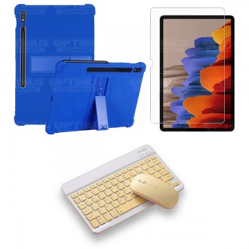 Kit Vidrio templado + Estuche Protector Goma + Teclado y Mouse Bluetooth para Tablet Samsung Galaxy Tab S7 Plus 12.4 Pulgadas OP