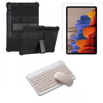 Kit Vidrio templado + Estuche Protector Goma + Teclado y Mouse Bluetooth para Tablet Samsung Galaxy Tab S7 Plus 12.4 Pulgadas OP