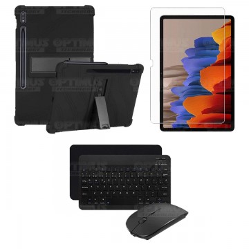 Kit Vidrio templado + Estuche Protector Goma + Teclado y Mouse Bluetooth para Tablet Samsung Galaxy Tab S7 Plus 12.4 Pulgadas OP