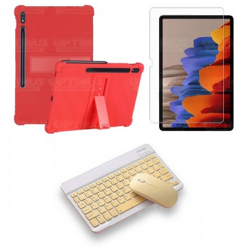 Kit Vidrio templado + Estuche Protector Goma + Teclado y Mouse Bluetooth para Tablet Samsung Galaxy Tab S7 Plus 12.4 Pulgadas OP