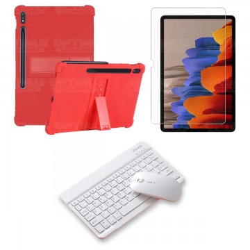 Kit Vidrio templado + Estuche Protector Goma + Teclado y Mouse Bluetooth para Tablet Samsung Galaxy Tab S7 Plus 12.4 Pulgadas OP