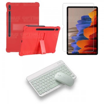 Kit Vidrio templado + Estuche Protector Goma + Teclado y Mouse Bluetooth para Tablet Samsung Galaxy Tab S7 Plus 12.4 Pulgadas OP