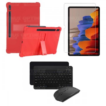 Kit Vidrio templado + Estuche Protector Goma + Teclado y Mouse Bluetooth para Tablet Samsung Galaxy Tab S7 Plus 12.4 Pulgadas OP