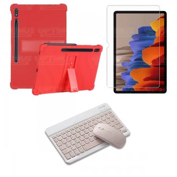 Kit Vidrio templado + Estuche Protector Goma + Teclado y Mouse Bluetooth para Tablet Samsung Galaxy Tab S7 Plus 12.4 Pulgadas OP