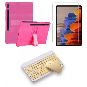 Kit Vidrio templado + Estuche Protector Goma + Teclado y Mouse Bluetooth para Tablet Samsung Galaxy Tab S7 Plus 12.4 Pulgadas OP