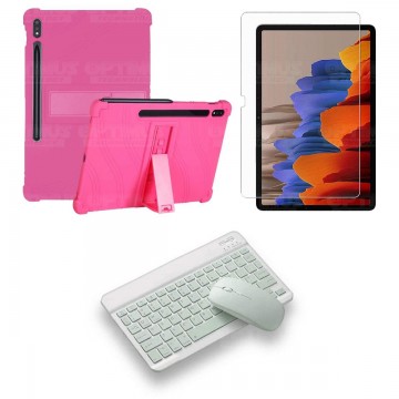 Kit Vidrio templado + Estuche Protector Goma + Teclado y Mouse Bluetooth para Tablet Samsung Galaxy Tab S7 Plus 12.4 Pulgadas OP