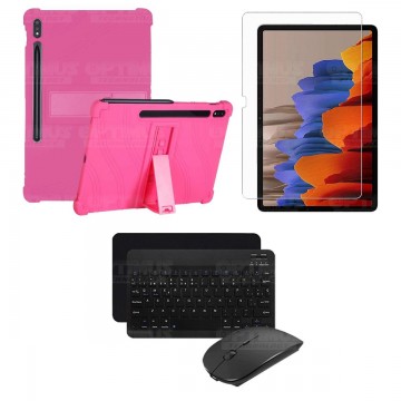 Kit Vidrio templado + Estuche Protector Goma + Teclado y Mouse Bluetooth para Tablet Samsung Galaxy Tab S7 Plus 12.4 Pulgadas OP