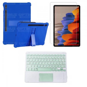 Kit Vidrio templado + Estuche Protector + Teclado con Mouse Touchpad Bluetooth Tablet Samsung Galaxy Tab S7 Plus 12.4 Pulgadas O
