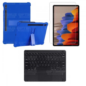 Kit Vidrio templado + Estuche Protector + Teclado con Mouse Touchpad Bluetooth Tablet Samsung Galaxy Tab S7 Plus 12.4 Pulgadas O