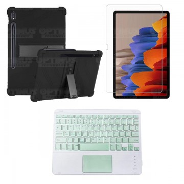 Kit Vidrio templado + Estuche Protector + Teclado con Mouse Touchpad Bluetooth Tablet Samsung Galaxy Tab S7 Plus 12.4 Pulgadas O