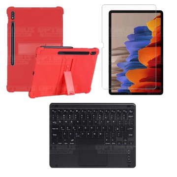 Kit Vidrio templado + Estuche Protector + Teclado con Mouse Touchpad Bluetooth Tablet Samsung Galaxy Tab S7 Plus 12.4 Pulgadas O