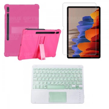 Kit Vidrio templado + Estuche Protector + Teclado con Mouse Touchpad Bluetooth Tablet Samsung Galaxy Tab S7 Plus 12.4 Pulgadas O