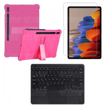 Kit Vidrio templado + Estuche Protector + Teclado con Mouse Touchpad Bluetooth Tablet Samsung Galaxy Tab S7 Plus 12.4 Pulgadas O